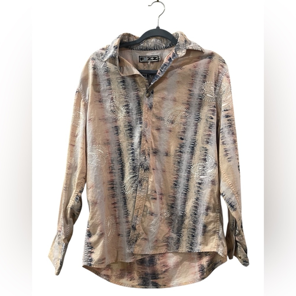 Fizz Shirt Y2K Mens Pink Black Paisleys Long Sleeve Button Up Cotton Size Medium